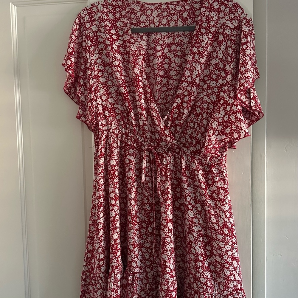 Floral Red and White Dress